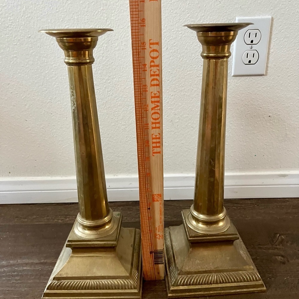 Antique Brass Candlestick Holders Set of 2 - Picture 2 of 13